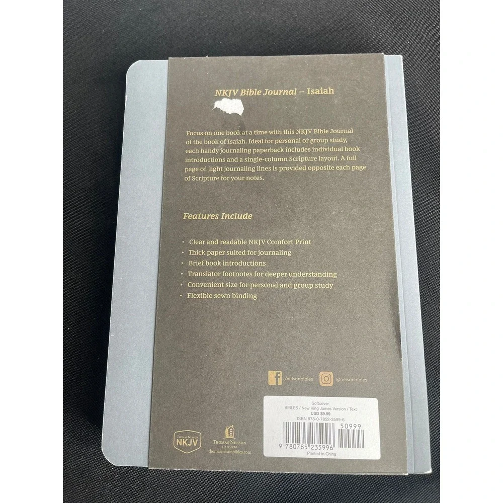 NKJV Bible Journal Isaiah Thomas Nelson Paperback Gray Comfort Print New